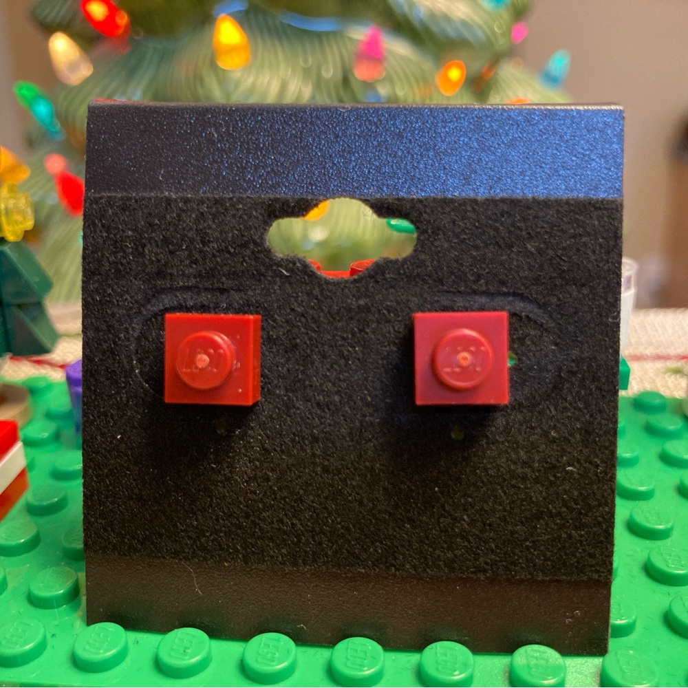 Dark Red Lego Stud Earrings